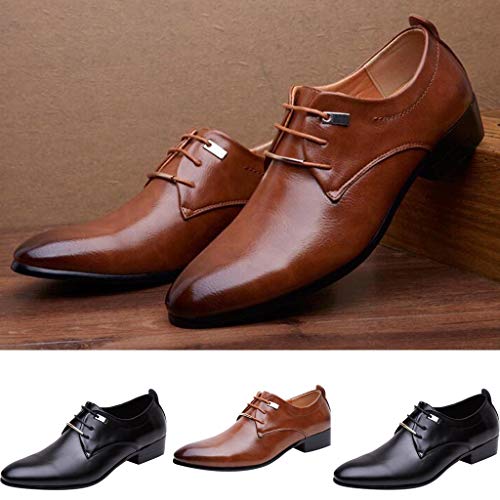 Men Business Leather Shoes - Casual Pointed Toe Lace Shoe Male Suit Shoes,2019 New Brown - Thumbnail 4