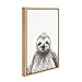Kate and Laurel Sylvie Sloth Black and White Portrait Framed Canvas Wall Art by Simon Te Tai, 18x24 Natural