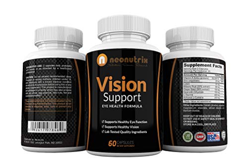 Vision Support Eye Health Supplements with Quercetin Dihydrate 100mg - Essential Eye Vitamins, Lutein 20mg & Bilberry Extract for Eye Care - Vision Supplements - 60 Vegetable Capsules by Neonutrix