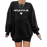 Ladicme Mama Sweatshirts for Women Oversized Round Neck Casual Mama Letter Print Pullover Mom Hoodies Long Sleeve Blouse Tops