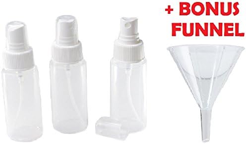 (PACK OF 3) Loyalty- 2oz Clear Plastic Spray Mist Bottles, Empty Bottles with Pump Spray Cap - Travel Size- 2 Ounce, plus BONUS Free Plastic Funnel (65mm)