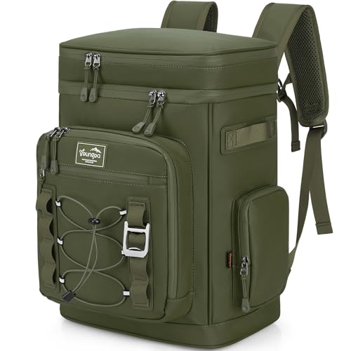 Sac à Dos Isotherme, 30L Grand Sac Glacière Étanche, Sac a Dos de Pique-Nique Portable pour Camping, Plage, Randonnée, Vert