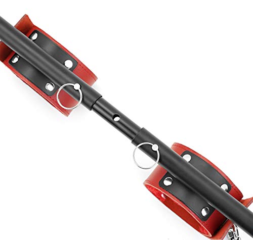 SCARLET KITTEN Spreader Bar with 4 Leather Adjustable Straps Set, Black Red