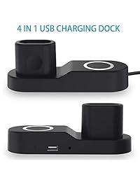 Qi Fast   Soporte de carga inalámbrico para iPhone XS Max Xs Xr X 8 8 Plus, 4 en 1, soporte de carga para iPhone, Apple Watch Series 4 3 2 1 y AirPods, estación de carga para iWatch y Airpods, Negro
