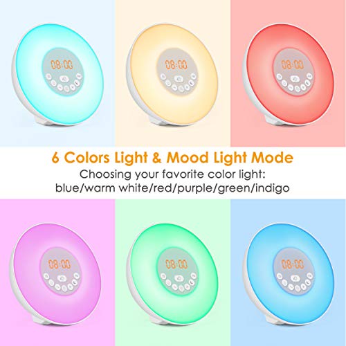 Sunrise Alarm Clock, Digital Clock, Wake Up Light with 6 Nature Sounds, FM Radio and Touch Control (White)