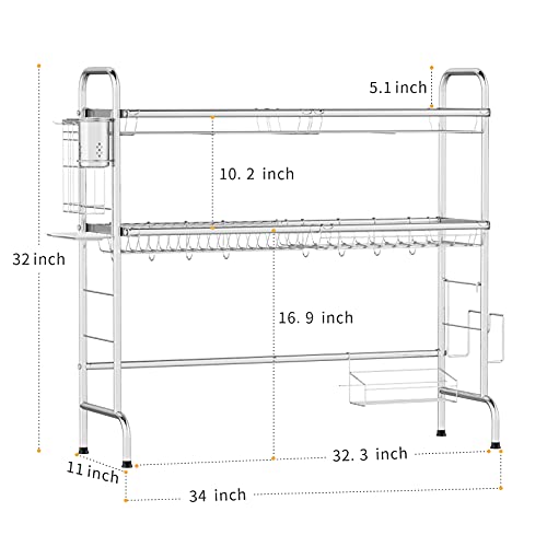 Over The Sink Dish Drying Rack - iSPECLE Stainless Steel 2 Tier Dish Rack Large Above Sink Drying Rack Kitchen Sink Shelf, Silver