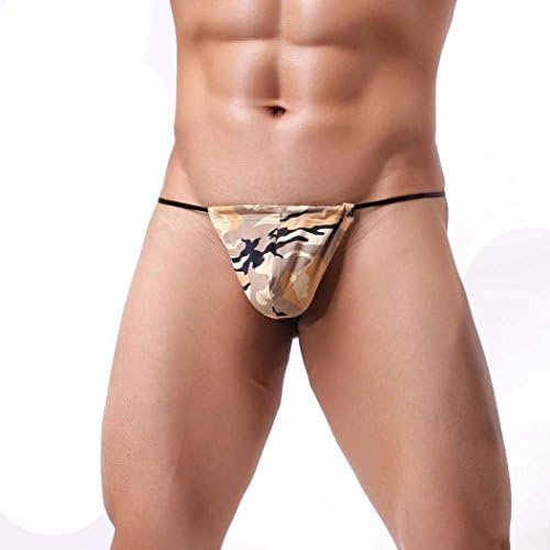 Srogem Mens Lingerie Men's G-String Leopard Print Thong Comfort Hot Low Rise Underwear (M, Yellow)