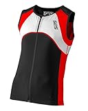 SLS3 Triathlon Men`s FX Tri Top 3 Pockets Full Zipper Jersey - Singlet -Tank (Black/Red, M)