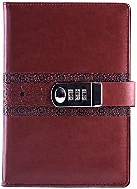ToiM PU Leather Locking Journal Writing Notebook, Vintage Daily Notepad with Combination Lock, A5 Size Business Passcode Diary (Brown)