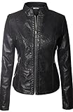 BodiLove Women's Faux Leather Biker Jacket With Stitching Detail
