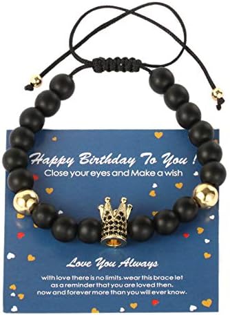 LAOBOYS JEWELLERY Gold Bracelets for Men King Crown Bracelet with 18K Gold CZ Beads Luxury Charm Fashion Bangle for Men Boys Women (1PCS-Black Crown Bracelet)