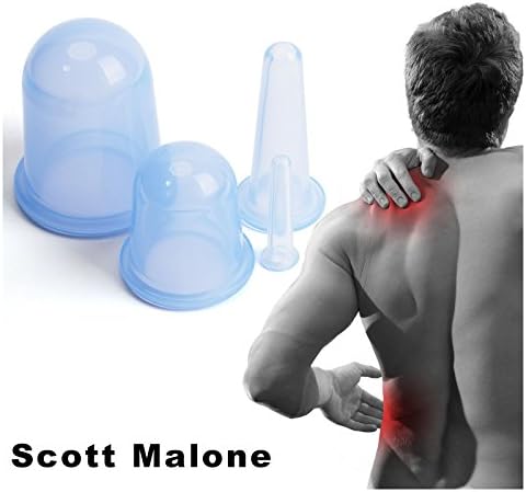 Scott Malone Silicone Suction Cup - 4pcs Facial &amp; Body Cellulite Massage Therapy Cupping Set Silicone Cups Blue