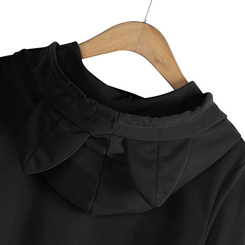 Han Shi Hoodies, Women Fashion Womens Cat Hat Letter Print Long Sleeve Shirt Tops Blouse (L=(US M), Black) - Thumbnail 5