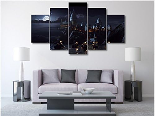 HAOSHUNDA 5 Pieces Potter School Castle Wall Art Picture Home Decoration Living Room Canvas Print Wall Picture Printing On Canvas(8x14in*2 8x18in*2 8x22in*1(Frame))