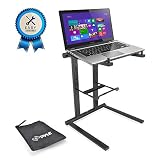 Pyle Portable Folding Laptop Stand - Standing Table with Foldable Height and Secondary Accessory Tray for iPad, Tablet, DJ Mixer, Workstation, Gaming and Home Use with Bag - PLPTS35