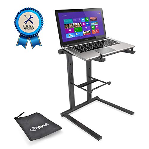Pyle Portable Folding Laptop Stand - Standing Table with Foldable Height and Secondary Accessory Tray for iPad, Tablet, DJ Mixer, Workstation, Gaming and Home Use with Bag - PLPTS35