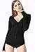 Moxeay V-Neck One Piece Bodysuit Long Sleeve Bodycon Rompers (Small, Black)
