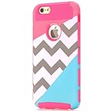 iPhone 5 Case,iPhone 5S Case,LUOLNH [2in1] Heavy Duty Hybrid Hard Case for Apple Iphone 5/5s ,Blue Mint Teal and Coral Pink Split Chevron Design Cover ( Hot Pink)