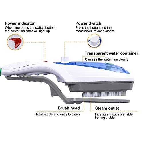 Oranlife Clothes Steamer Electric Fast Heat-up Powerful Steam Iron for Home Travel Hand-held Fabric Steamer Brush, Filling Cup, Instructional Manual Included, Blue