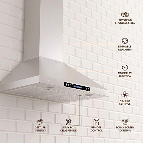 HisoHu Wall Mount Range Hood with Ducted / Ductless Convertible Duct