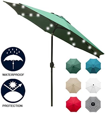 Sunnyglade 9 Solar 24 Led Lighted Patio Umbrella With 8 Ribs Tilt Adjustment And Crank Lift System Teal Blue
