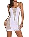 Sexy Lingerie Babydoll Stretchy Fishnet Chemise Mesh Mini Dress for Women (One Size, White)