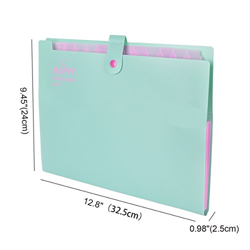 Expanding File Folder 12 Pockets With Snap Closure, Yigou Portable Accordion Document Organizer Letter A4 Paper Size [Green] - Thumbnail 2
