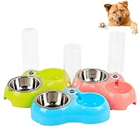 TeDUnaxxme Pet Feeder Storage Dog Cat Auto Double Water Bowl Dispenser Food Bottle Dish Pink