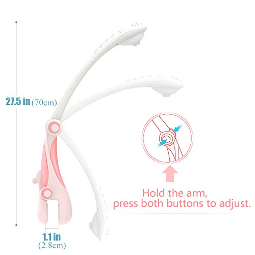 GrowthPic Musical Baby Crib Mobile with Star Projector Nursery Function, Foldable Arm, Hanging Rotating Safe Infant Playing Teether and Loudspeaker with 30 Melodies,Pink