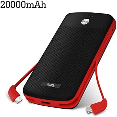 TONV Portable Chargers 20000mah Perfect 2.0 Built-in USB Type C Micro USB Cable External Battery Pack for iPhone, Samsung,Huawei, HTC,LG (BLACK)