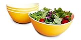 Honla 48 Oz Pasta Salad Bowls,Set of 4,Unbreakable Plastic and Wavy Rim,2 Tone,Yellow and White
