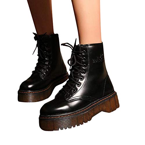 Londony ♪✿ Clearance Sales,Women's Lace-Up Non-Slip Leather Combat Boot Low Heel Riding Shoes Ankle Booties