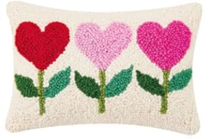 Peking Handicraft - Heart Flowers Hook Pillow 8x12 - 30RN96C12OB