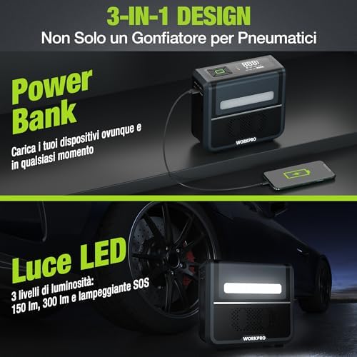 Compressore Aria Portatile 3-in-1