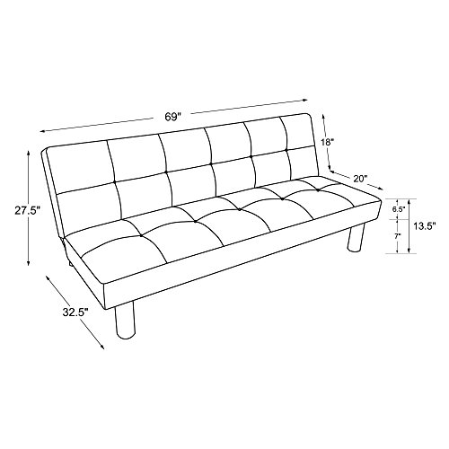 DHP Nola Futon Couch with Tufted Faux Leather Upholstery, Modern Style