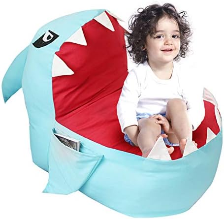 SEROUNY Animal Storage Bean Bag Chair Towels & Clothes Stuffed Storage Bag Soft Canvas Plush Toy Organizer(No Stuffing) Shark-Blue