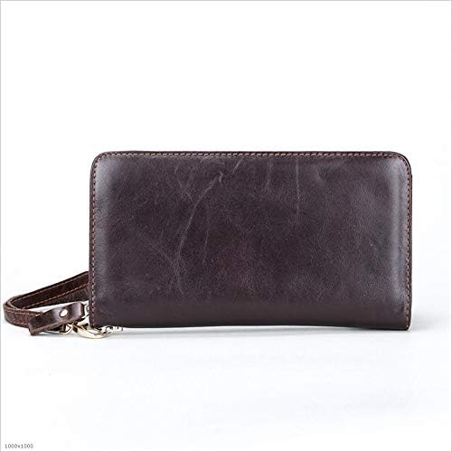 Leather Long Wallet Men's And Women's Zipper Handbags First Layer Leather Casual Clutch Bag Men's Bag Multi-Card Mobile Phone Bag [Energy Class A]