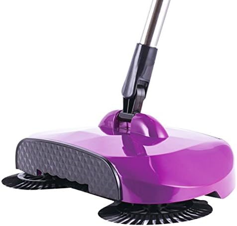 WQWL New Upgraded Aotomatic 360 Degrees Rotation 3-In-1 Non-Electricity Lazy Household Hand Push Adjustable Rod Sweeper Broom Floor Cleaner Dustpan Trash Bin Set (purple)