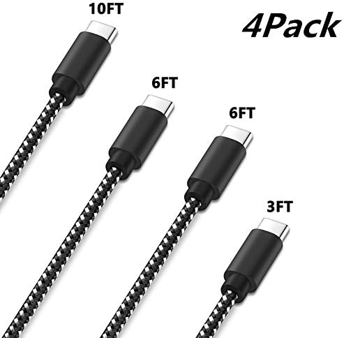 AOSOK USB Type C Cable, 4Pack [3ft/6ft/6ft/10ft] Nylon Braided Long Cord USB Type A to C Fast Charger for Samsung Note 8, Galaxy S8, S8 Plus, LG G5 G6 V30, Nexus 6P 5X, Google Pixel (Black White)