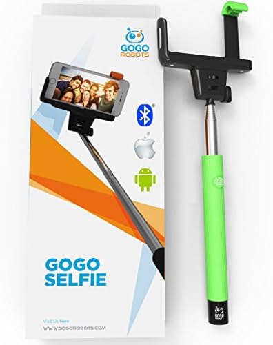 [Top Selfie Stick] Easily Connects Via Bluetooth with Iphone 6, 6 Plus, 6s, Galaxy, Android + Any Smartphone. The Gogo Selfie Is Wireless, Extendable &amp; Takes the Perfect Photo Every Time (Green)