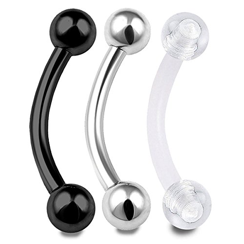 3pcs 16g curved barbell cartilage lip ring eyebrow tragus rook co…