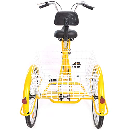 YiiYYaa Adult Tricycle Trike Cruise Bike, 24 Inch Wheel Single Speed 3 Wheeled Bicycle with Large Size Basket for Recreation, Shopping, Exercise (Yellow) - Thumbnail 4