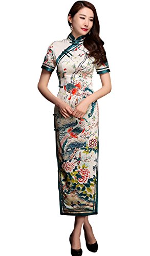 Wincolor Women's Chinese Traditional Apparel Floral Printed Maxi Long Cheongsam Qipao Dress