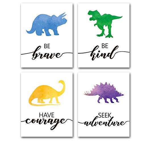 Watercolor-Dinosaur-Art-Print-Animals-Dinosaur-Inspirational-Quote-Canvas-Wall-Art-8X10X4-pieces-Unframed-Perfect-for-Nursery-Bedroom-Decoration