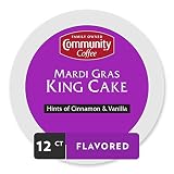 Community Coffee Mardi Gras King Cake Flavored Medium Roast Single Serve 12 Ct Box, Compatible with Keurig 2.0 K Cup Brewers, Medium Full Body Hints of Cinnamon and Vanilla, 100% Arabica Coffee Beans
