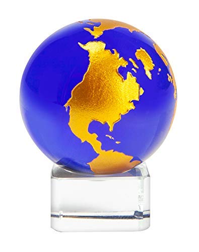 The Paragon 1½ Diameter Blue Crystal Globe Collectible Figurine, Decorative Office Decor Paperweight Globe with Stand