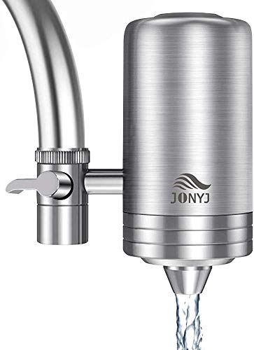 JONYJ Faucet Water Filter, 304 Stainless-Steel Water Faucet Filtration System, High Water Flow Tap Water Filter, Water Purifier Reduces Chlorine - Fits Standard Faucets (2 Filters Included)
