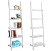 Topeakmart Living Room White Wooden 70 Inch 5 Tier Leaning Ladder Shelf Bookcase Bookshelf Stylish Display Storage Shelves Unit