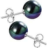 10/12mm Pearl Stud Earrings for Women Ocean Shell Unique Handmade Colorful Multicolor Sea Shell Beads Shaped Button Earrings Hypoallergenic Jewelry Gift