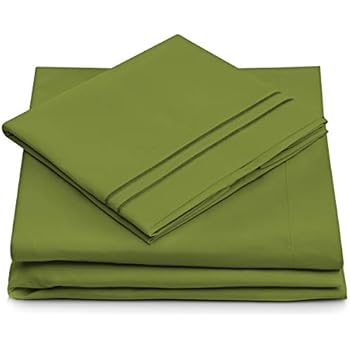 Split King Bed Sheets - Olive Green Luxury Sheet Set - Deep Pocket - Super Soft Hotel Bedding - Cool & Wrinkle Free - 2 Fitted, 1 Flat, 2 Pillow Cases - Dark Green SplitKing Sheets - 5 Piece